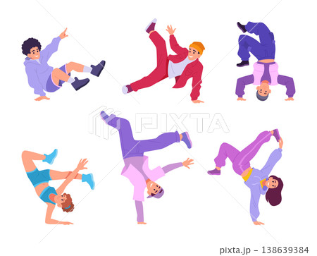 Street dance. Break dancers in action poses expression movement exact vector urban dance people Street dance. Break dancers in action poses expression movement exact vector urban dance people 138639384