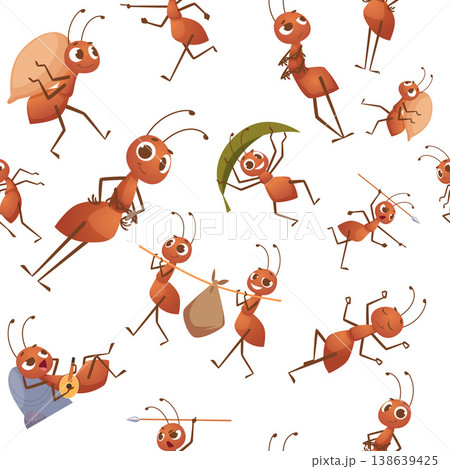 Ants. seamless pattern with ants in different poses. vector template Ants. seamless pattern with ants in different poses. vector template 138639425