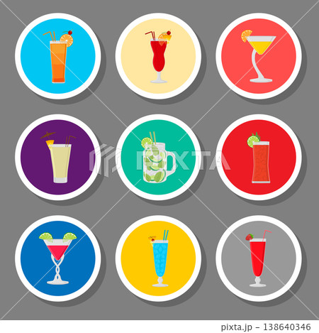 Vector icon illustration for set symbols summer cocktail with straw 138640346