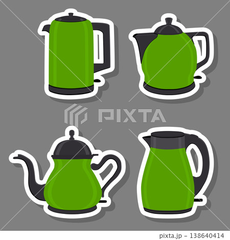 Vector illustration for set of colored electric teapots Vector illustration for set of colored electric teapots 138640414