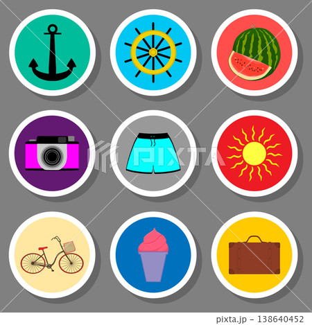 Vector icon illustration logo for set symbols on flat colored buttons 138640452