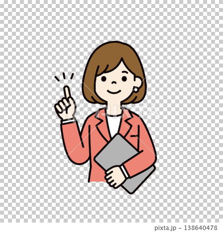 ポイントを解説する、ラップトップPCを持ったビジネスウーマンの上半身ベクターイラスト素材 138640478