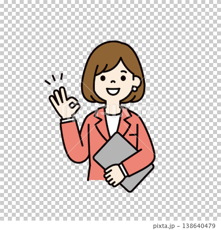 OKサインをする・了承する、ノートパソコンを持った女性社員・OLの上半身ベクターイラスト素材 OKサインをする・了承する、ノートパソコンを持った女性社員・OLの上半身ベクターイラスト素材 138640479
