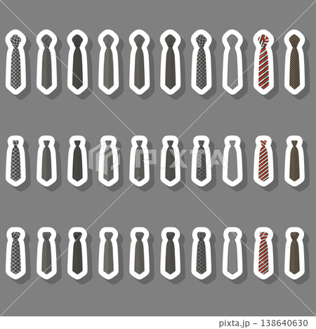 Illustration on theme big set ties different types, neckties various size Illustration on theme big set ties different types, neckties various size 138640630