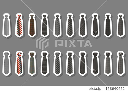 Illustration on theme big set ties different types, neckties various size Illustration on theme big set ties different types, neckties various size 138640632