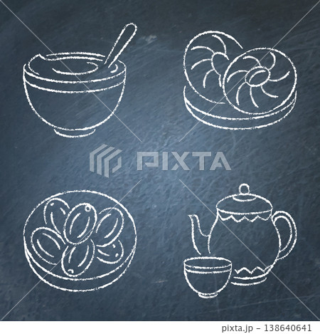 Nowruz traditional treats chalkboard icon set Nowruz traditional treats chalkboard icon set 138640641