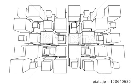 Abstract vector cube for 3d geometric design element and background technology block. Concept blue box for illustration network business and digital futuristic big data. Abstract ai blockchain. 138640686