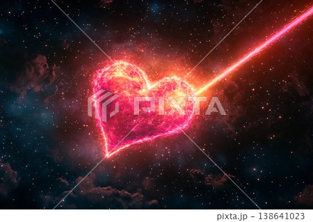 Giant heart-shaped shooting star glowing brightly across the night sky 138641023