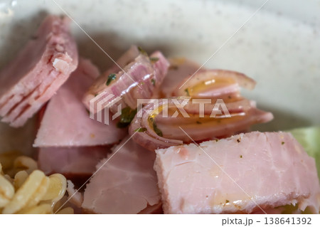 Sliced shallot in a salad, health benefits of onion and garlic 138641392