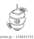 Hand-drawn graphic detailed illustration of wild bees and beehive isolated on white background for product design or packaging 138641535