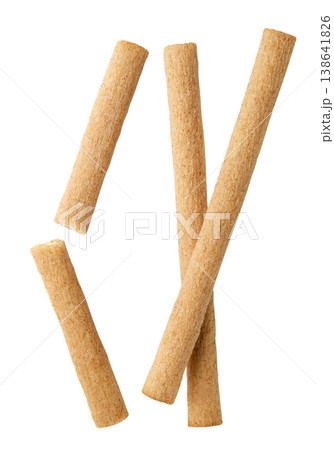 Wafer sticks and two halves cut out on a white. 138641826