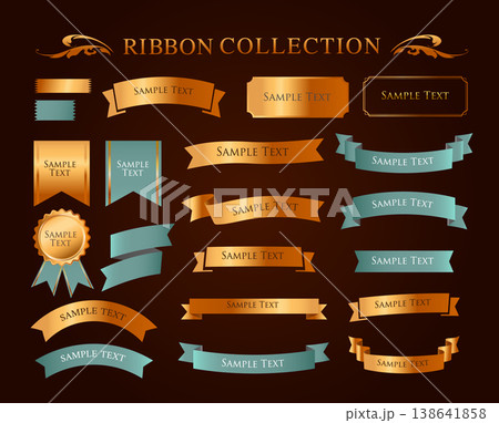 リボンの装飾デザインセットとアンティークな罫線やフレームデザイン 138641858