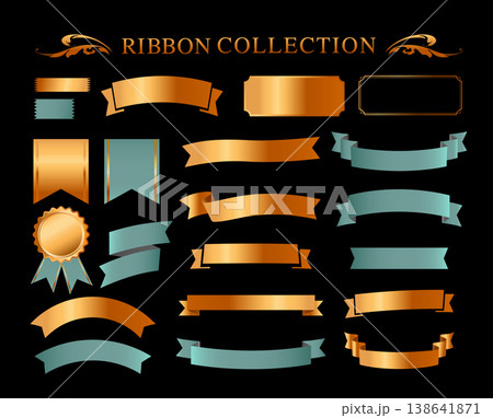 リボンの装飾デザインセットとアンティークな罫線やフレームデザイン 138641871