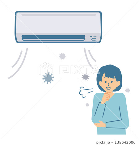 エアコンのカビ菌で咳をする女性のイラスト 138642006