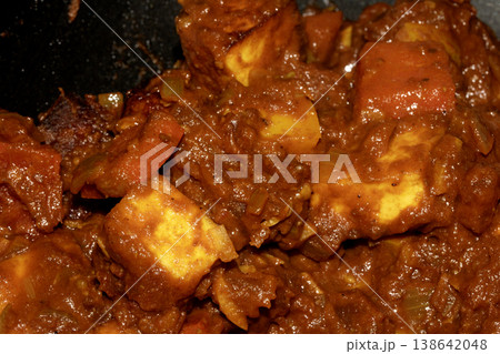 Close up of a red spicy Indian style home made curry dish Close up of a red spicy Indian style home made curry dish 138642048