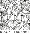 Hand-drawn graphic detailed illustration of bees, honeycombs and vanilla flowers for packaging, healthcare products, medicine 138642083