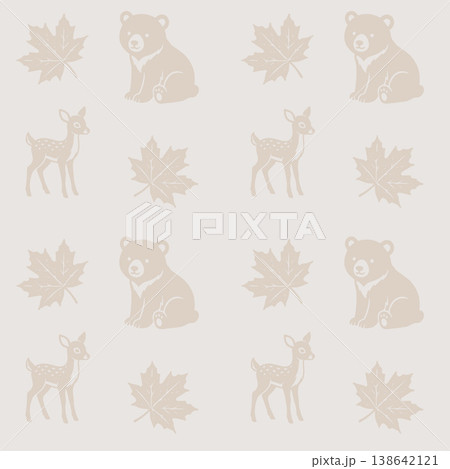 Woodland Pattern Bear Deer and Autumn Leaves Woodland Pattern Bear Deer and Autumn Leaves 138642121