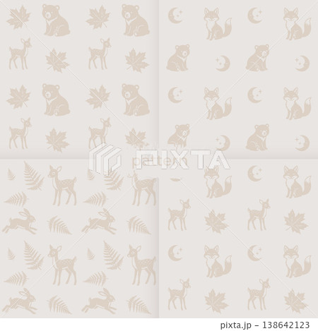 Cute seamless patterns with deer, fox, bear and rabbit in scandinavian style. Cute seamless patterns with deer, fox, bear and rabbit in scandinavian style. 138642123