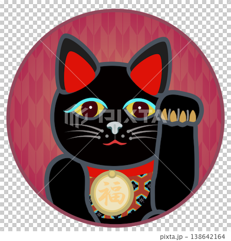 一幅以圓形為背景的招手貓的插圖 138642164