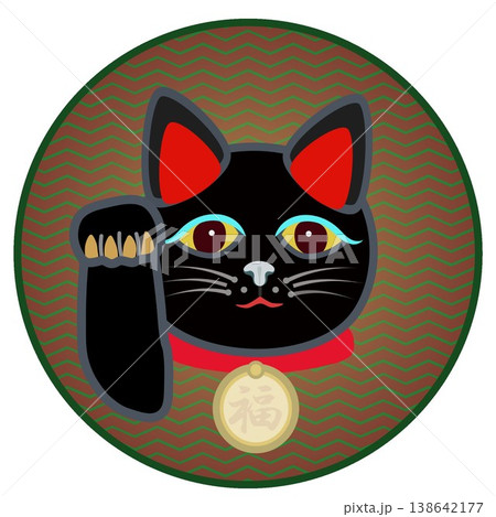 円形背景のついた招き猫のイラスト 138642177