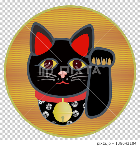 一幅以圓形為背景的招手貓的插圖 138642184