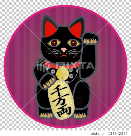 Illustration of a beckoning cat with a circular background 138642253