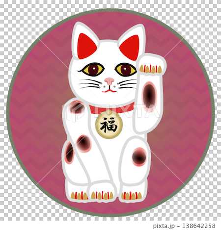 Illustration of a beckoning cat with a circular background 138642258