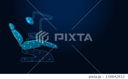 Low poly wireframe dental chair on dark blue background. 138642612