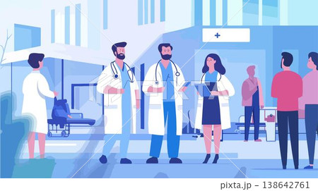 doctors and nurses working in hospital office 138642761