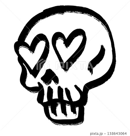 Hand Drawn Skull with Heart Eyes Illustration, Grunge Graffiti Style Hand Drawn Skull with Heart Eyes Illustration, Grunge Graffiti Style 138643064