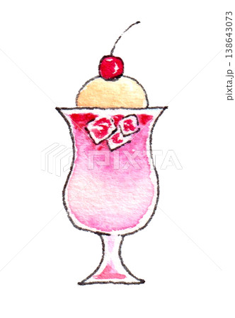 水彩イラスト クリームソーダ ピンク 水彩イラスト クリームソーダ ピンク 138643073