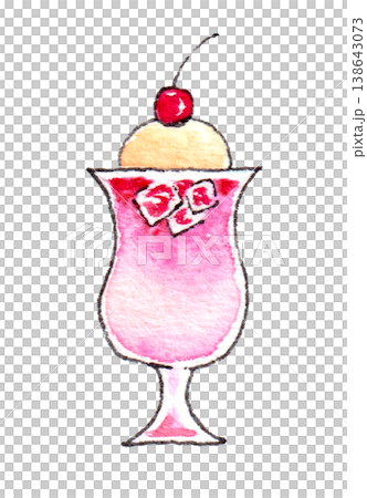水彩イラスト クリームソーダ ピンク 水彩イラスト クリームソーダ ピンク 138643073