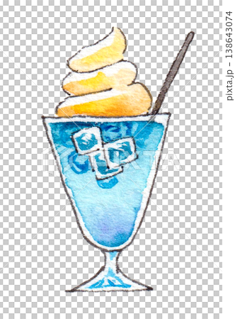 Watercolor illustration: Soft serve ice cream soda, blue Watercolor illustration: Soft serve ice cream soda, blue 138643074