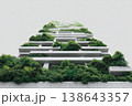 Green facade on modern tower. Corporate sustainability. Vertical plantings frame glass windows. Contemporary skyscraper sustainable architecture. Structural ecofriendly biophilic design lush gardens 138643357
