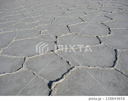 ウユニ塩湖の塩の亀裂が描く造形 138643658