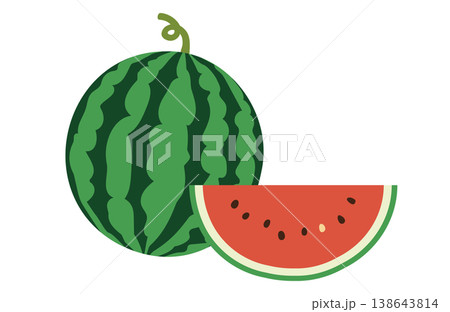 シンプルでかわいいスイカの装飾イラスト　カットスイカ　夏のフルーツ 138643814
