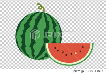シンプルでかわいいスイカの装飾イラスト　カットスイカ　夏のフルーツ 138643814