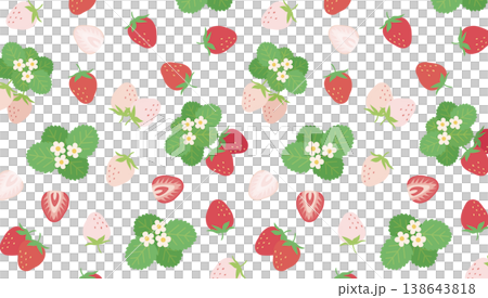 ガーリーでかわいいイチゴのパターン 白いちご スライス苺 花と葉っぱ シームレスな背景装飾イラスト ガーリーでかわいいイチゴのパターン 白いちご スライス苺 花と葉っぱ シームレスな背景装飾イラスト 138643818