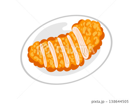 Japanese tonkatsu, pork cutlet. Flat vector clipart, illustration with isolated background. 138644505