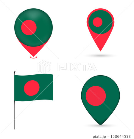 Bangladesh Flag Map Pin Icons Set Collection. 138644558