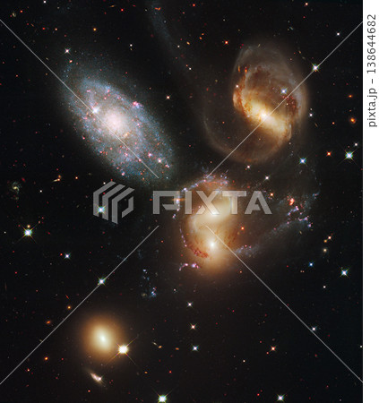 Cosmos, space and solar system in universe on black background with star light, pattern and color glow. Galaxy, infinity and planets in milky way with nebula shine, dark sky and spiral in aerospace. 138644682