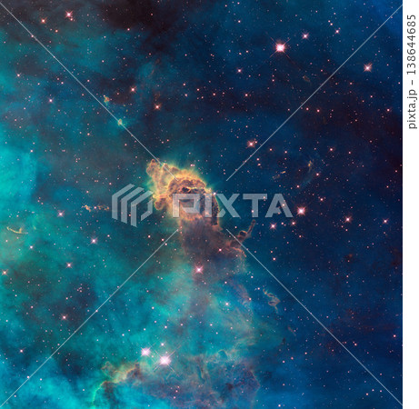 Neon dust, space and stars in universe with light, pattern and color glow with solar system gas. Galaxy, infinity and planets in milky way with nebula shine, dark sky and blue clouds in aerospace. 138644685