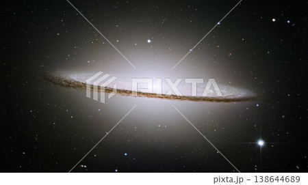 Sombrero, planet or universe for solar system, nebula or science with mock up space on black background. Galaxy, star or innovation with research, milky way or astrology for exploration and discovery 138644689
