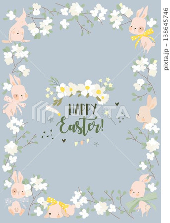 Easter Frame with Flowers and Rabbits Easter Frame with Flowers and Rabbits 138645746
