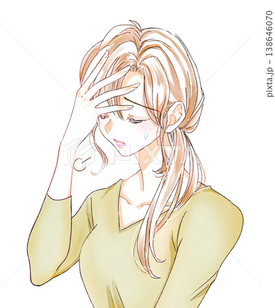 頭を触って溜息をつく女性 頭を触って溜息をつく女性 138646070