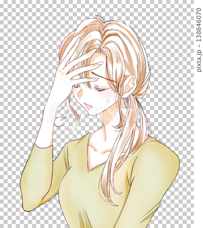 頭を触って溜息をつく女性 頭を触って溜息をつく女性 138646070