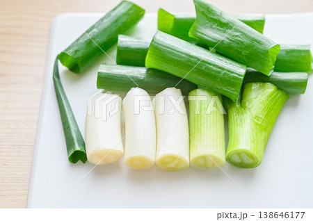 カットした松本一本ねぎ 138646177