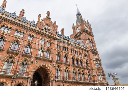 Historic St Pancras station facade in London 138646305