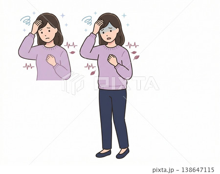 めまいと動悸に悩む人物のイラスト・立ちくらみや体調不良を示す医療素材 138647115