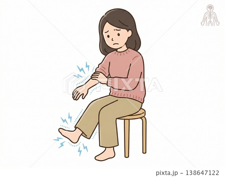 腕と脚のしびれや痛みを訴える人物のイラスト・神経痛や末梢神経障害を示す医療素材 138647122